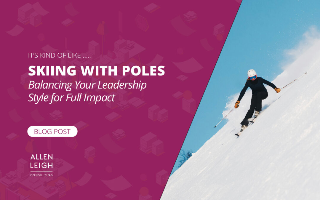 Blog title on a graphic showing a women skiing down a mountain with ski poles.