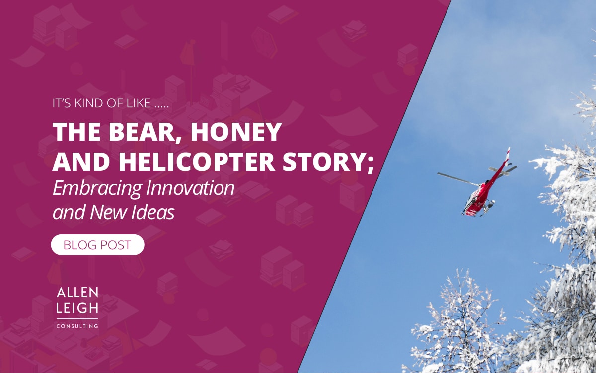 Blog title on a graphic showing a helicopter flying over frozen trees.